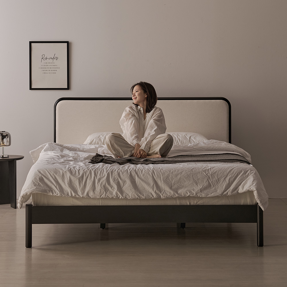 모모드 솔렌 애쉬 원목 침대프레임 LK(라지킹)1800, 블랙