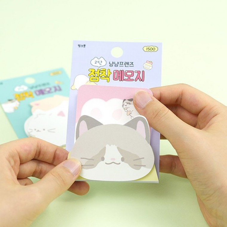 핑크풋 냥냥 2단 점착 메모지 접착 포스트메모 - 메인 이미지