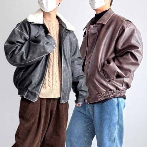 비건레더양털바머자켓 겨울무스탕점퍼남자 - 메인 이미지
