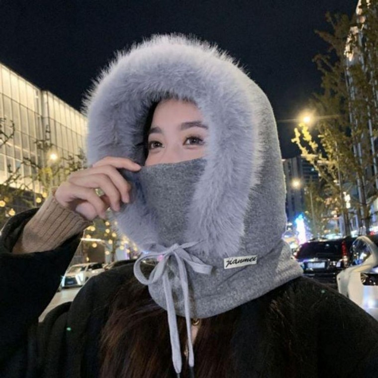 엣지 퍼 가득 스트링 포근 바라클라바 모자 겨울 여성 햇 보온 모자 털 사파리 벙거지 선캡 겨울 뽀글이 - 상품 이미지