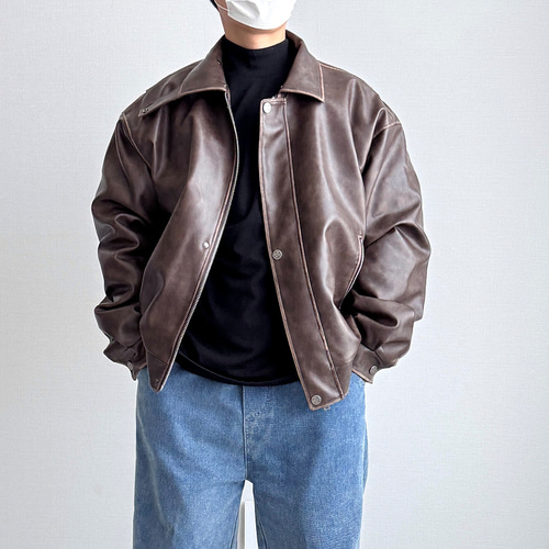 비건레더양털바머자켓 겨울무스탕점퍼남자 - 상세 이미지 3