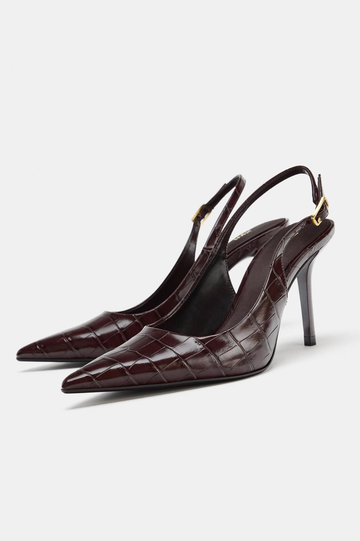 자라 크로커 테크니컬 슬링백 하이힐 슈즈 1223/710 BURGUNDY RED - 상세 이미지 4