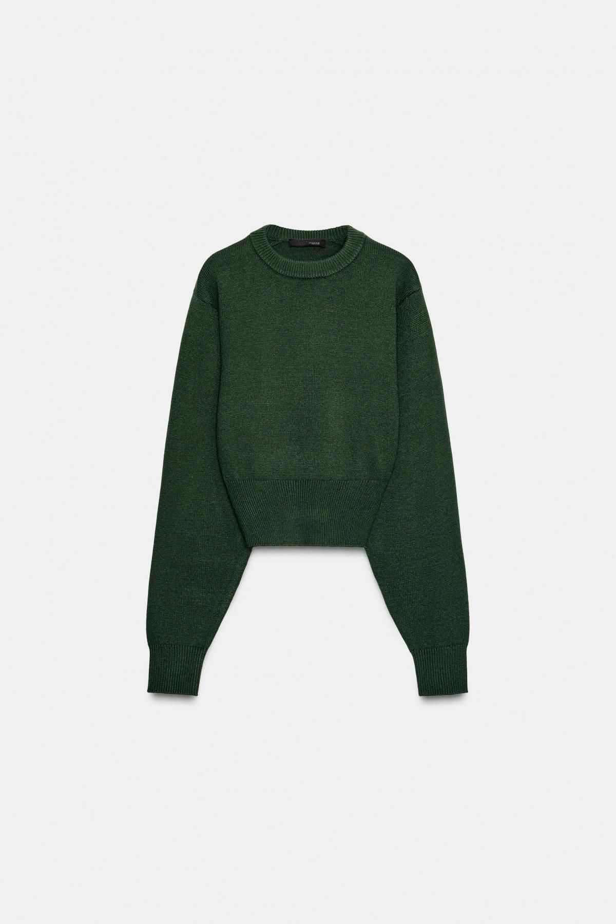 자라 크롭 테크니컬 라운드넥 니트 스웨터 5536/141 DARK KHAKI - 메인 이미지
