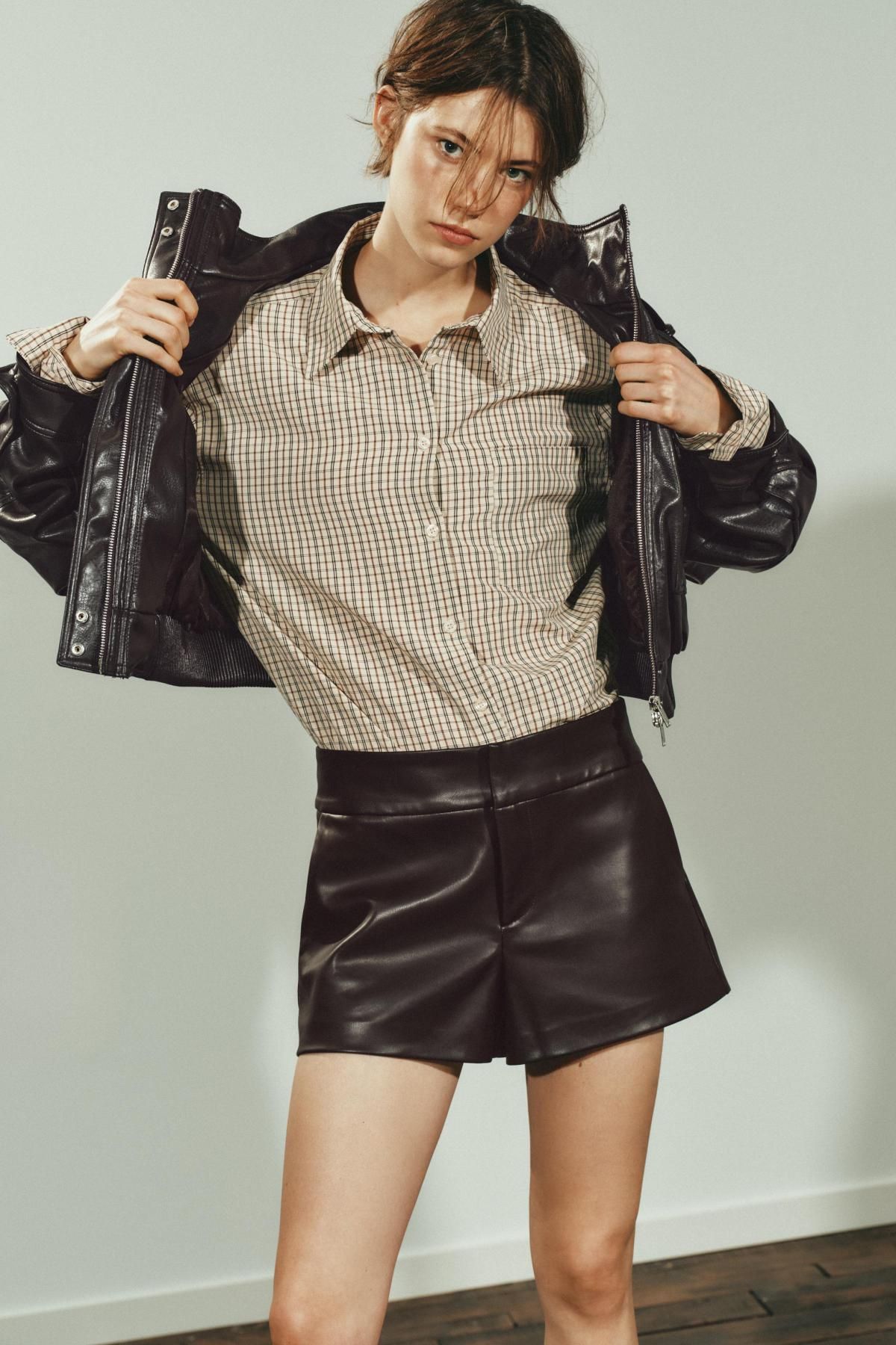 자라 체크패턴 코튼 레귤러핏 테크니컬 긴팔 셔츠 0975/103 ECRU / BROWN - 상세 이미지 3