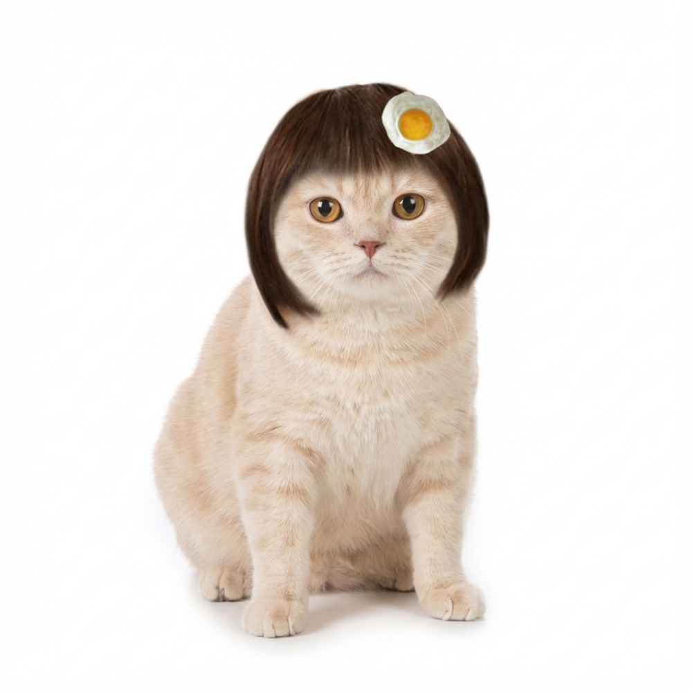 위드레오 강아지 고양이 가발 크리스마스 코스튬 계란후라이 단발 - 상세 이미지 3