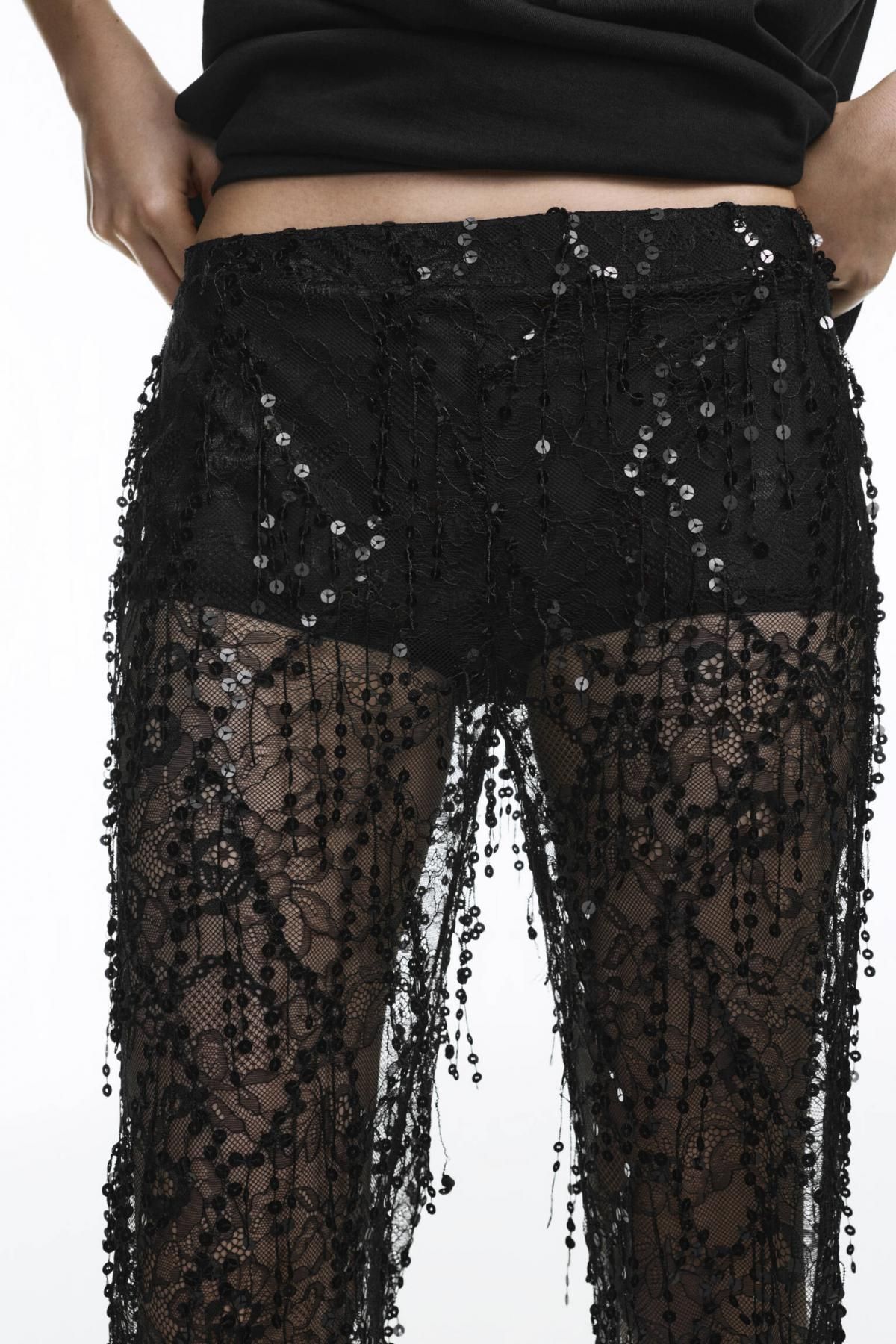 풀앤베어 파티 시퀸 플레어 레이스 팬츠 7674/341 BLACK - 상세 이미지 5