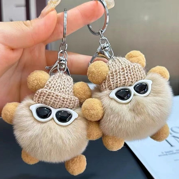 복실이 폼폼키링 선글라스 뜨개모자 귀여운 인형 가방키링 겨울 퍼 키홀더 선물 - 상세 이미지 2