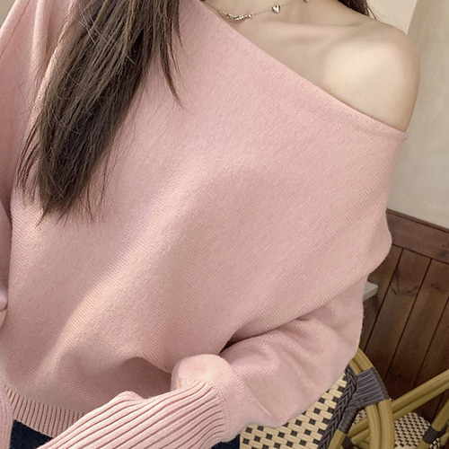 (YY) 여성스러운 크롭 니트탑 멋스러운 가오리핏 보트넥 티셔츠 원오프숄더 러블리 캐주얼 데일리룩 - 상세 이미지 3