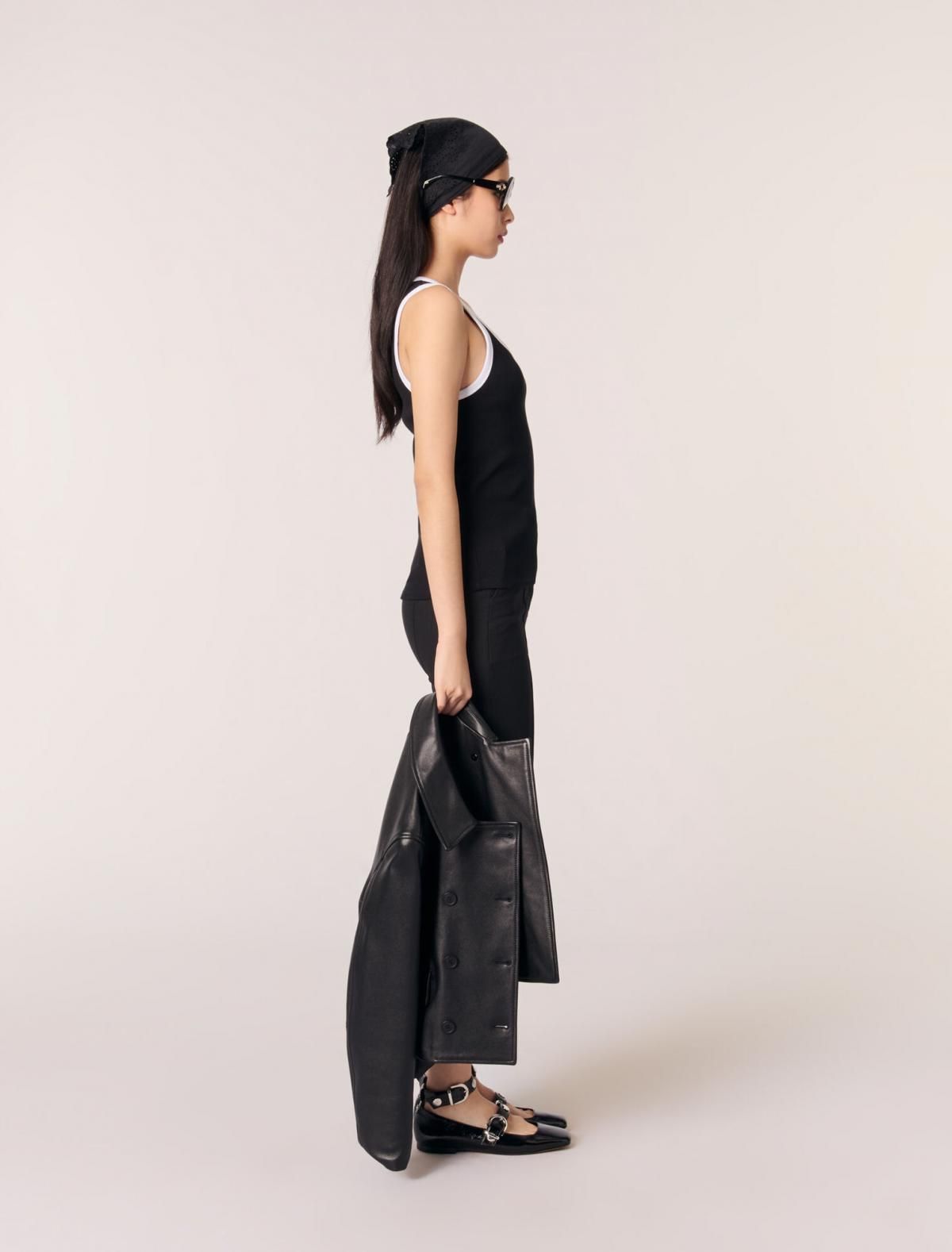 마쥬 테크니컬 립 민소매 탱크탑 클로버 자수 3661601005640 SCHWARZ / WEISS - 상세 이미지 3