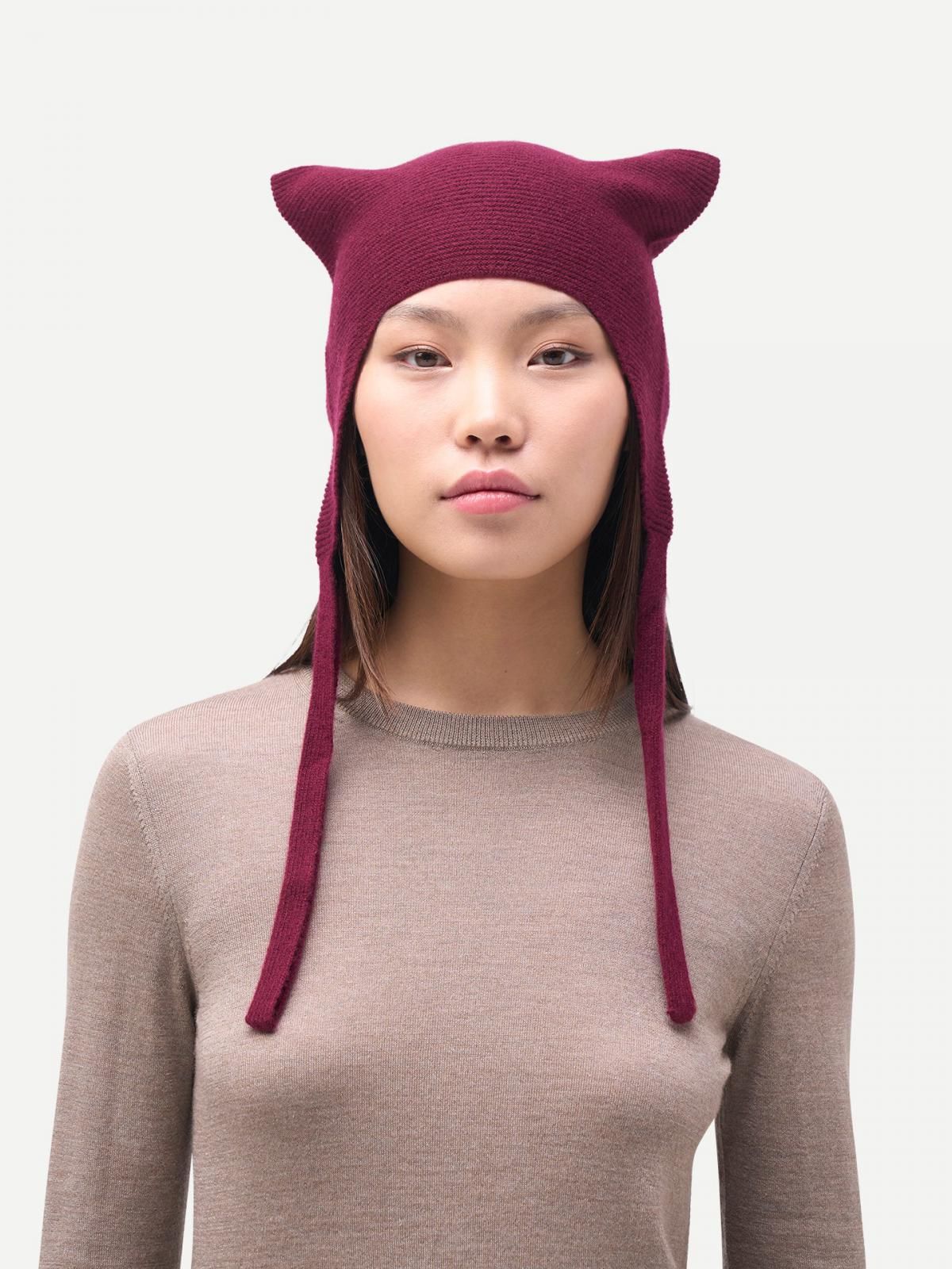 고비캐시미어 버건디 트래퍼햇 귀달이 니트모자 KA102032-1533S0000-000F TAWNY PORT - 상세 이미지 2