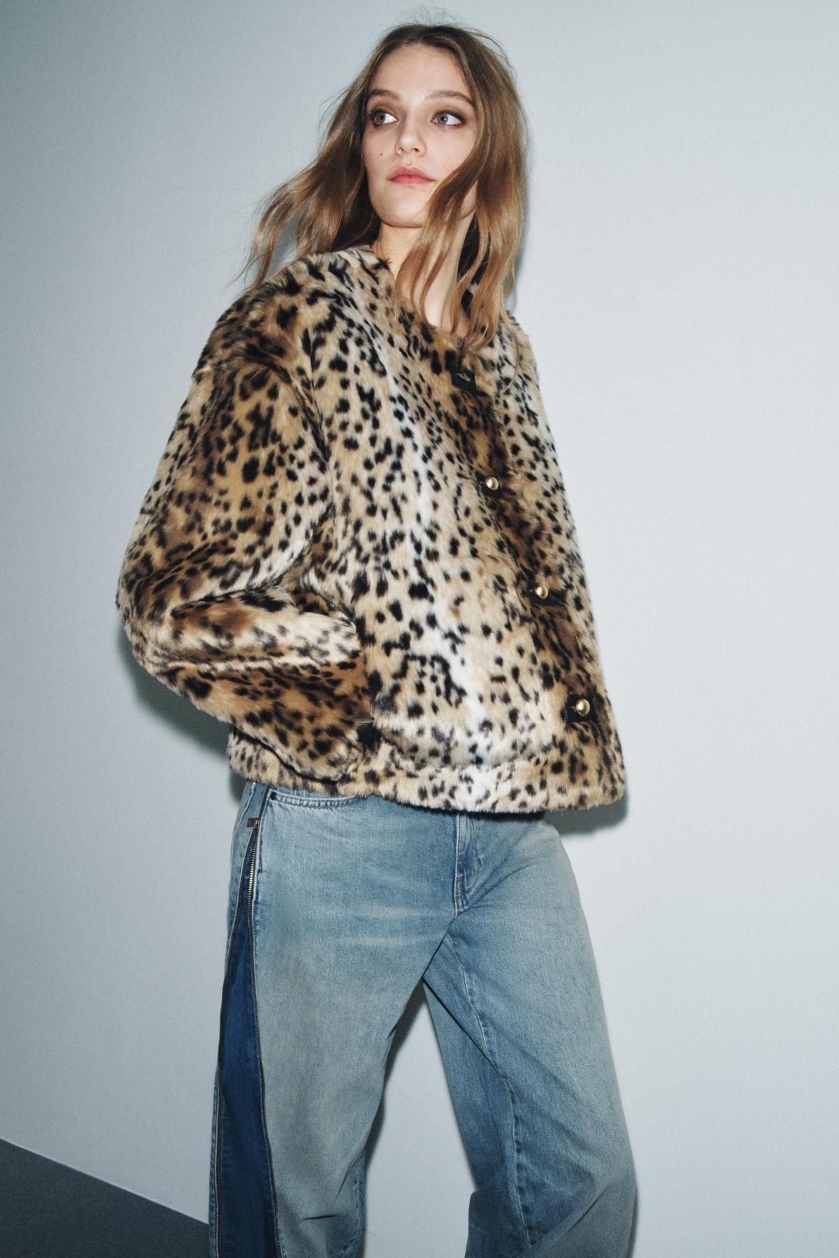 자라 애니멀 프린트 페이크퍼 라운드넥 자켓 8490/241 LEOPARD 이미지 6