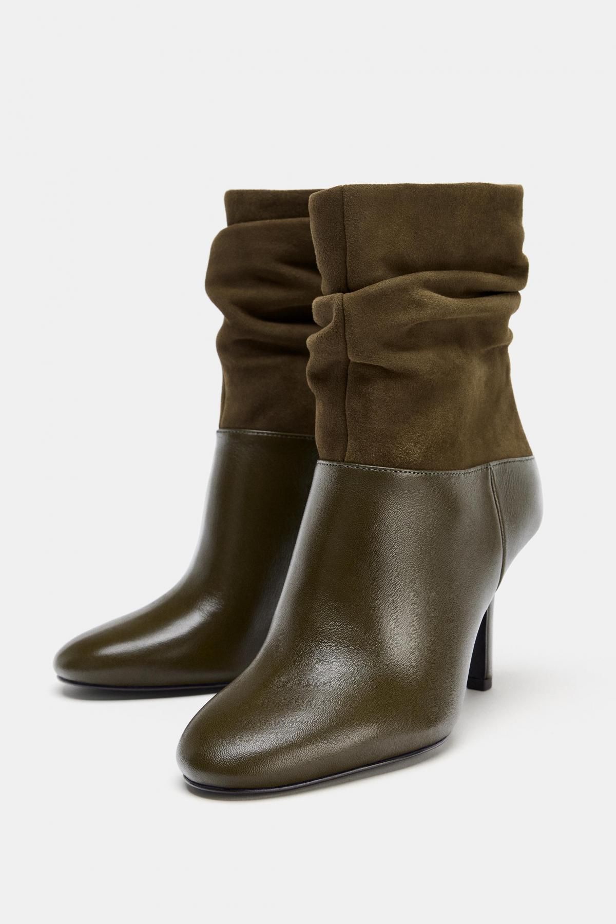 자라 링클 디테일 레더 스틸레토 앵클부츠 3117/610 DARK KHAKI GREEN - 상세 이미지 4