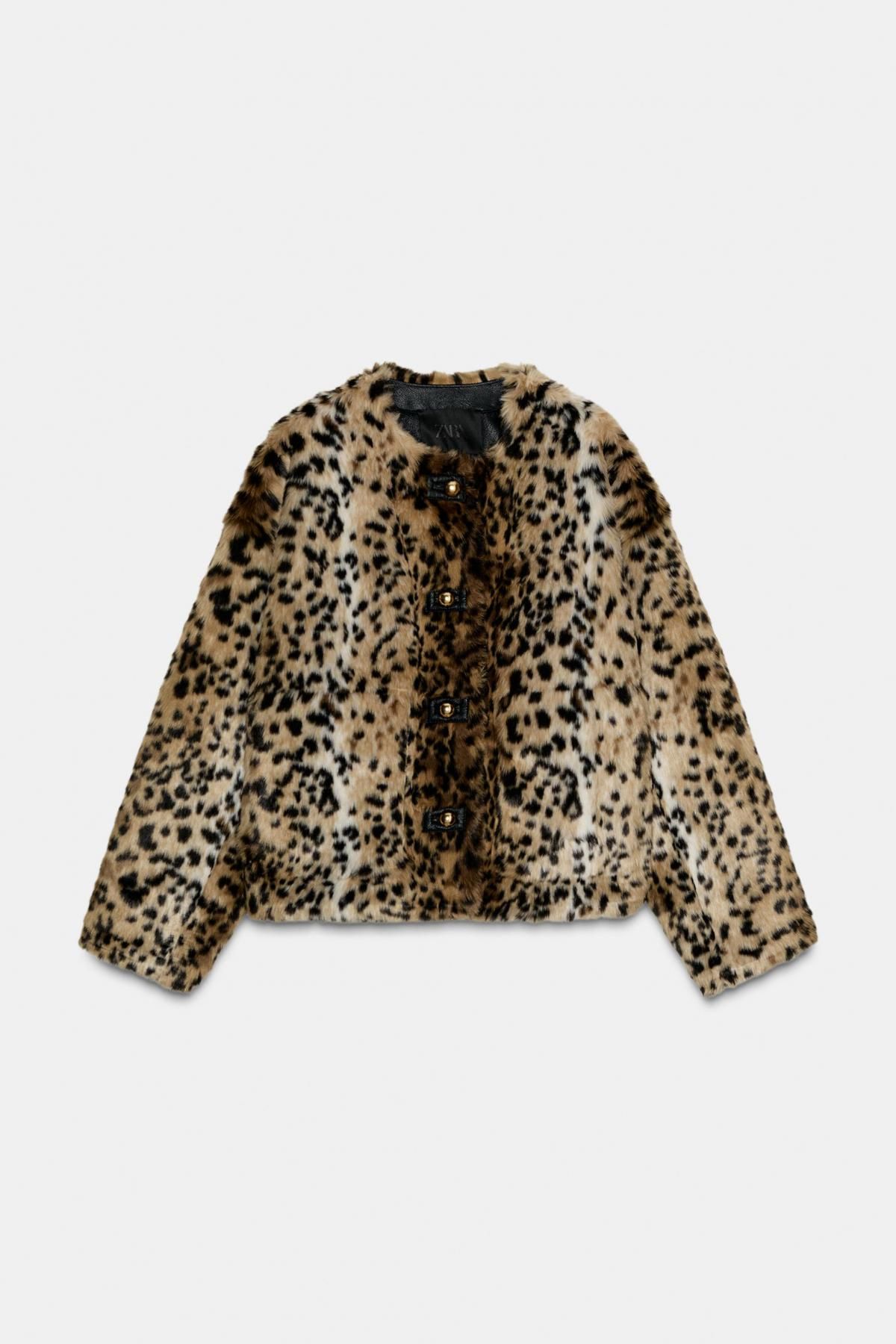 자라 애니멀 프린트 페이크퍼 라운드넥 자켓 8490/241 LEOPARD - 메인 이미지
