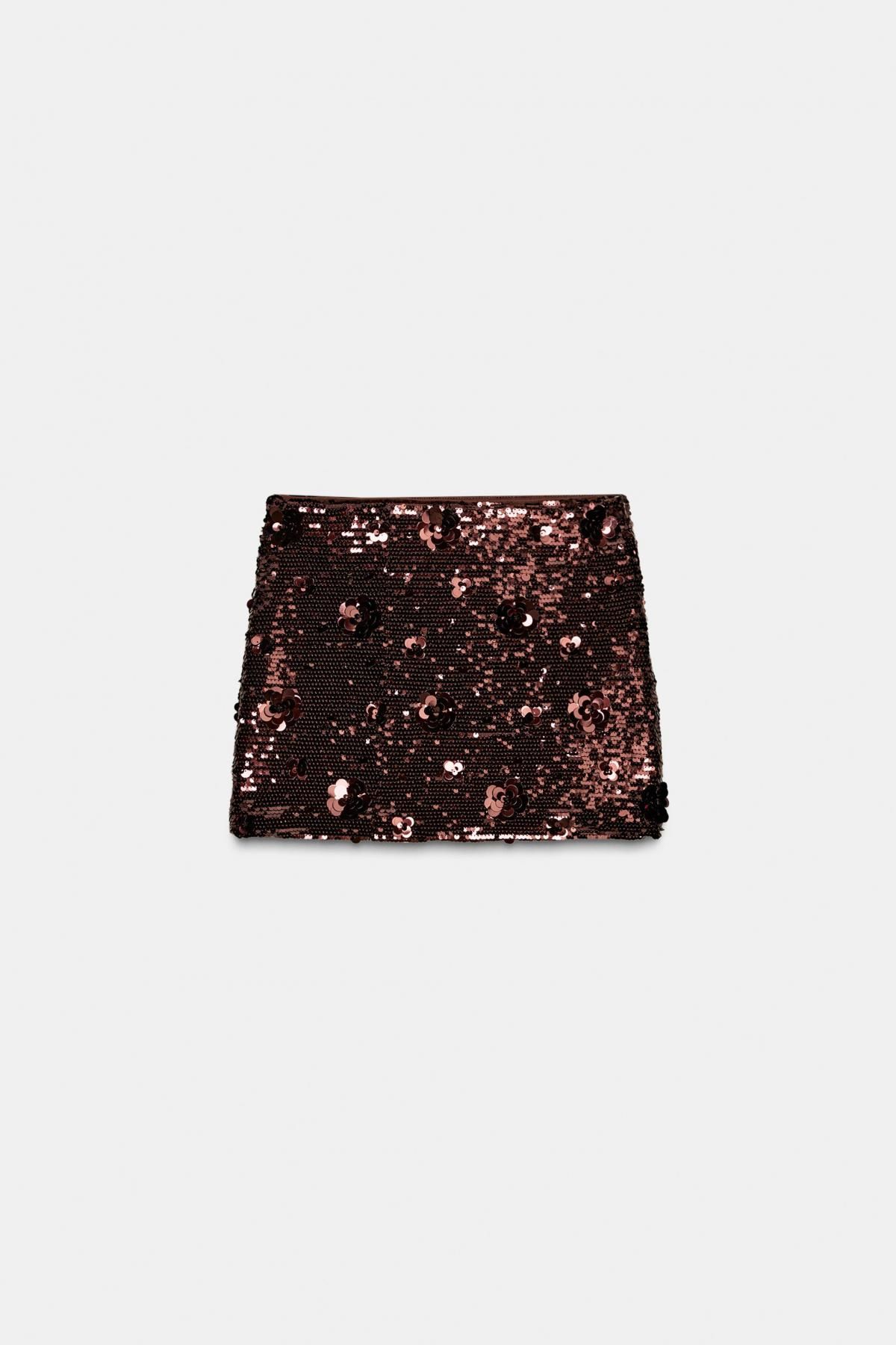 자라 글리터 시퀸 미니 스커트 4772/514 DARK BROWN - 상품 이미지