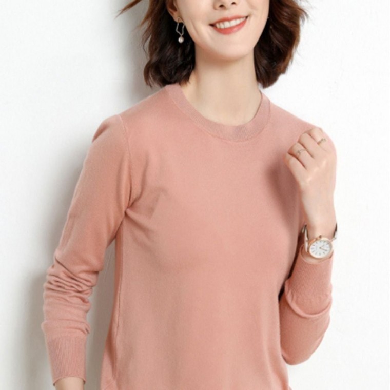 상의 라운드 긴팔 니트티 여성 캐주얼 스웨터 - 메인 이미지