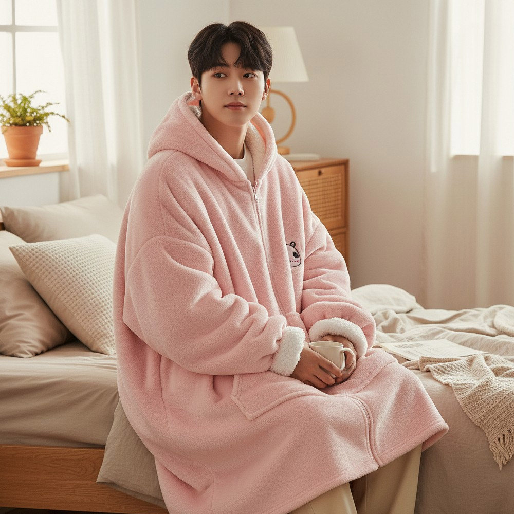 입는 담요 지퍼형 집순이 후드담요 입는이불 빅 후드 두꺼운 양털 캠핑 극세사 이불 밍크