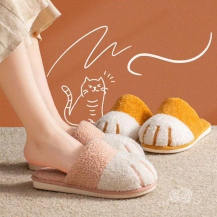 실내 2color 털슬리퍼 털실내화 고양이 고양이 슬리퍼 냥발 실내화 사무실 고양이발 겨울슬리퍼 거실화 - 상품 이미지