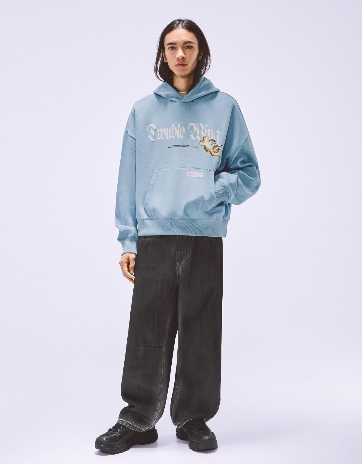 버쉬카 박시핏 프린트 후드 스웨트셔츠 6870/190 LIGHT BLUE - 상세 이미지 4