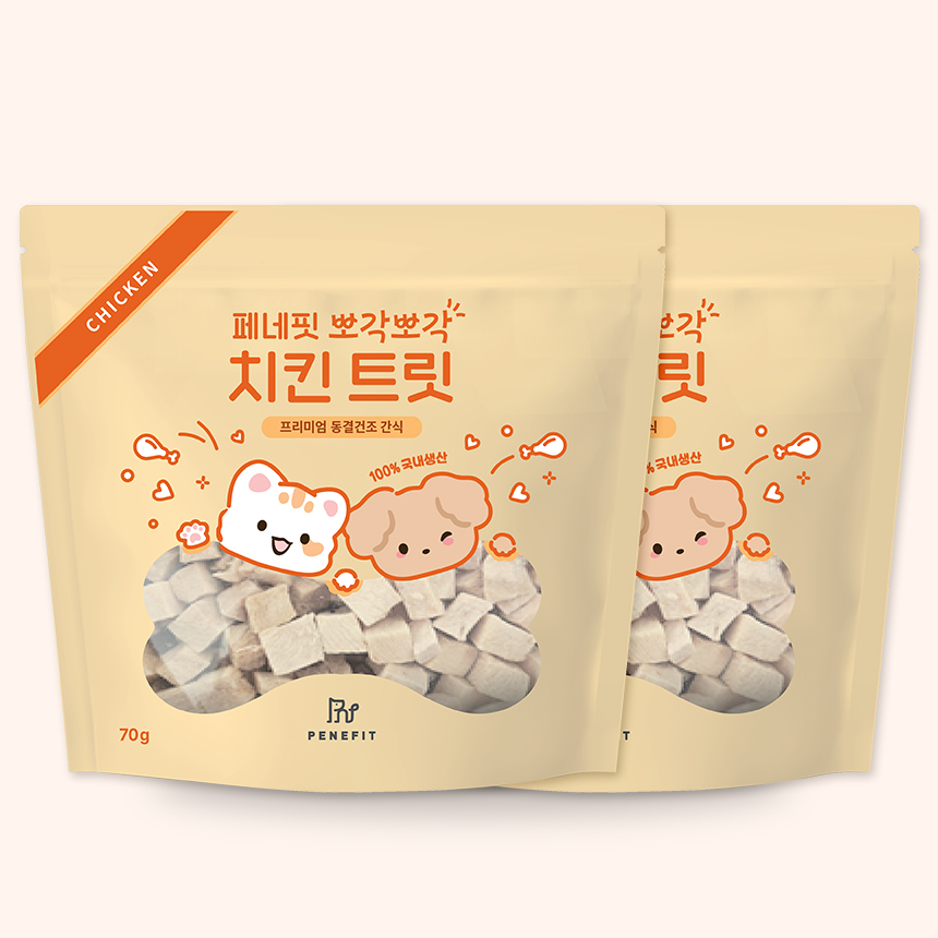 페네핏 강아지 동결건조 트릿 훈련 칭찬 저칼로리 간식 닭가슴살, 70g, 2개