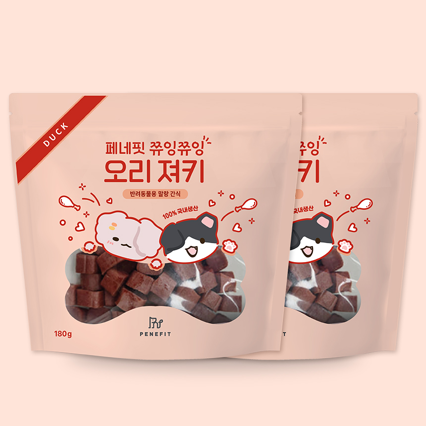 페네핏 강아지간식 져키 애견 칭찬 간식 대용량 오리고기, 180g, 2개 - 상품 이미지