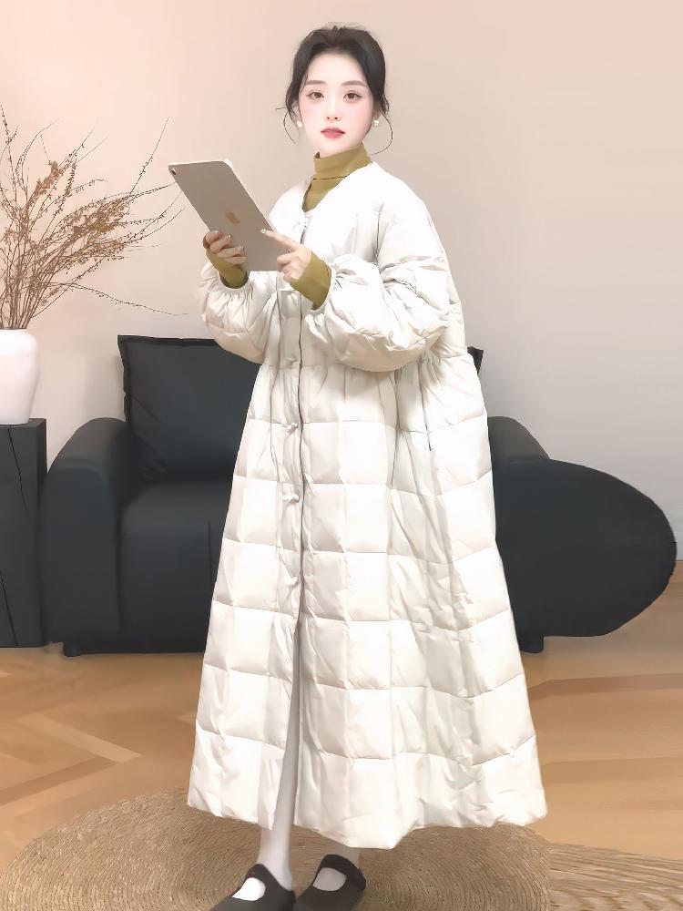 여성 겨울 치마 하이웨스트 롱치마 A라인 슬림핏 루즈핏 미색(패딩) S (40-47.5kg) - 상세 이미지 4