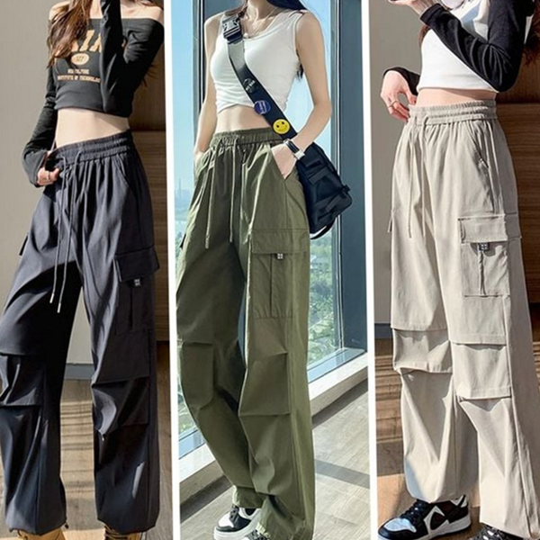 루즈핏 남녀공용 카고 팬츠 데일리 남자 와이드 팬츠 스트링 여름 - 상품 이미지