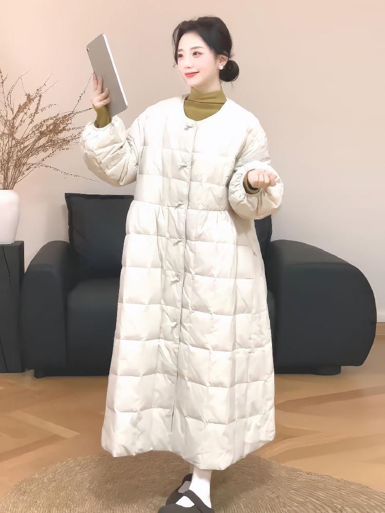 여성 겨울 치마 하이웨스트 롱치마 A라인 슬림핏 루즈핏 미색(패딩) S (40-47.5kg) - 상세 이미지 2