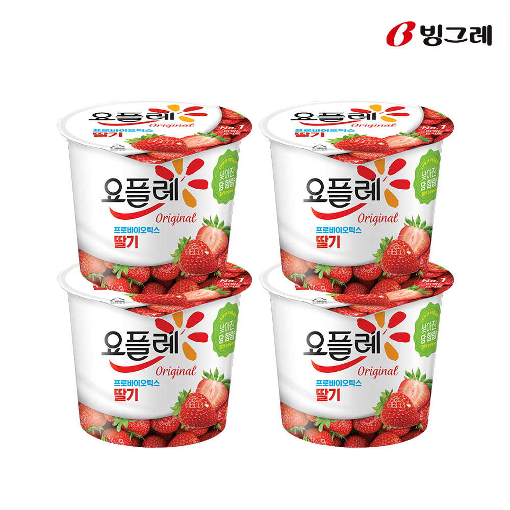 빙그레 요플레 오리지널 홈 딸기 180g 4개입 요거트 - 상품 이미지