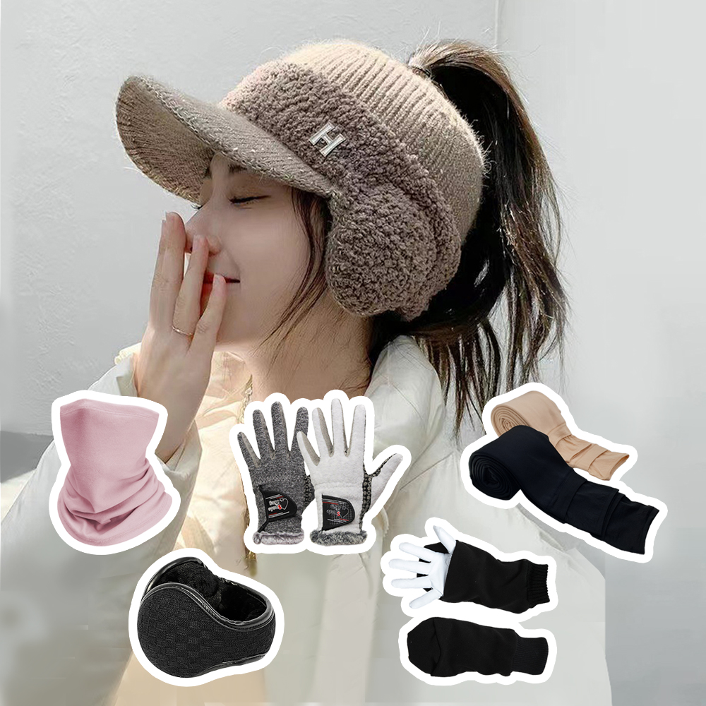 루나 겨울 방한 용품 모자 넥워머 장갑 레깅스 귀마개 6종 세트 골프 스포츠 등산 라이딩 - 상품 이미지