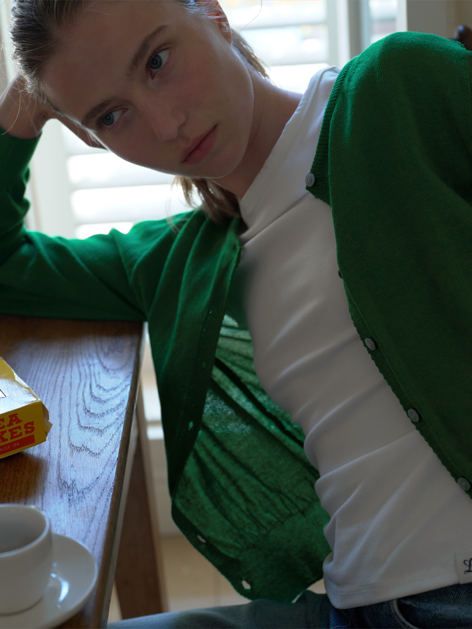 [엘씨브이] LINEN ROUND NECK CARDIGAN_GREEN - 상품 이미지