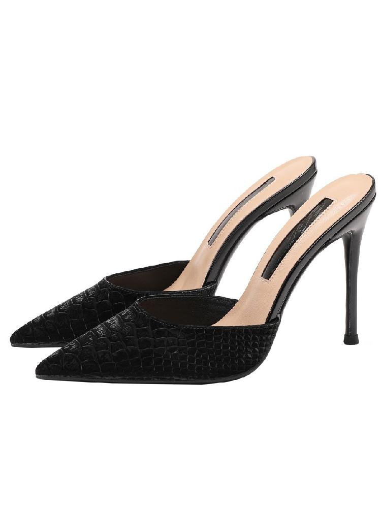 뱀피 뮬 뮬슬리퍼 키높이 스트랩 샌들힐 블로퍼 슬리퍼 여름 블랙 8cm 31 - 상세 이미지 5