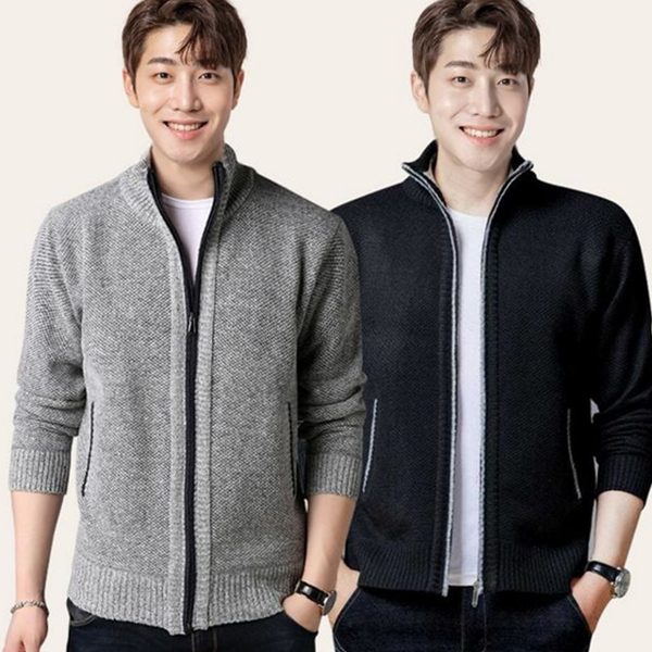 데일리 남성 풀 집업 니트 캐주얼 남성 하프넥 니트 두꺼운 - 메인 이미지