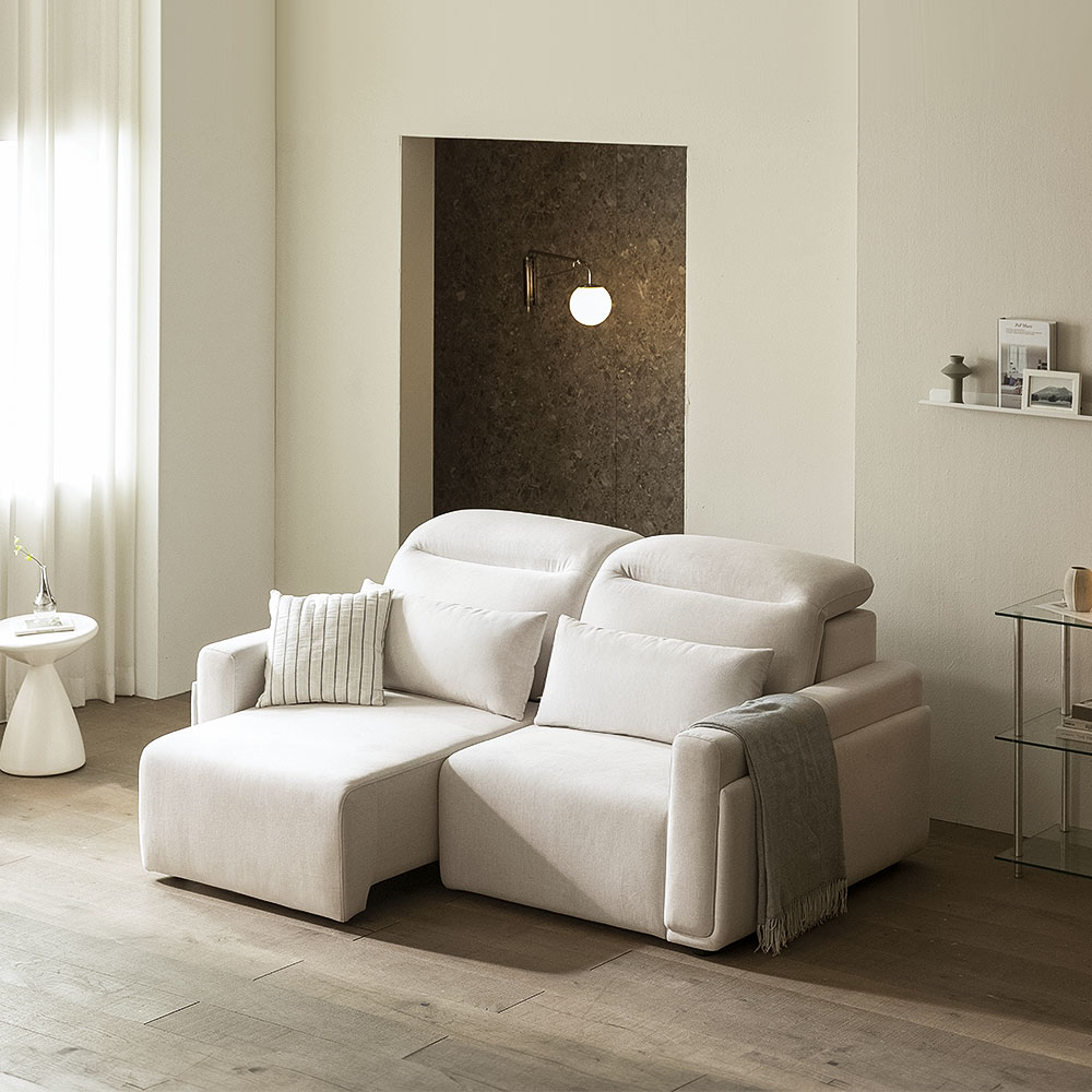 장인가구 고요 모션 전동 슬라이딩 패브릭 리클라이너 슬라이드 소파 아이보리, 3인용