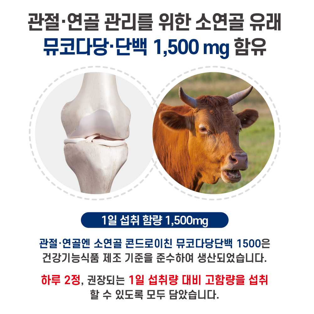 프렌즈허브 관절 연골엔 소연골 콘드로이친 뮤코다당단백 1500 60정, 1개 - 상세 이미지 5