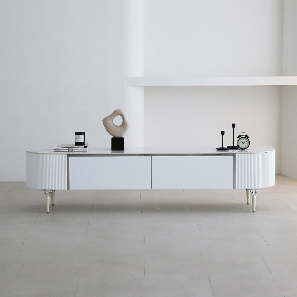 헤라 템바보드 반타원 통 세라믹 거실장 고급 마블 티비다이 수납 TV 장식장 2000