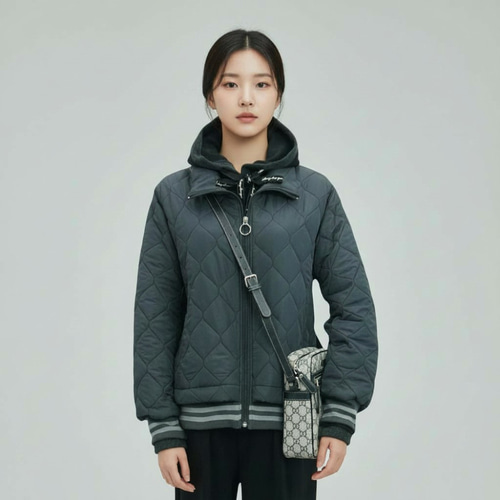 엄마옷 조이마담 J3381 시보리 배색 스트링 패딩 점퍼 중년여성의류 - 상세 이미지 3