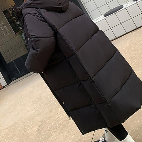 (YY) 심플 여성 롱 패딩 후드 루즈핏 점퍼 깔끔한 베이직 오버핏 캐주얼 러블리 데일리룩 아우터 - 상세 이미지 3