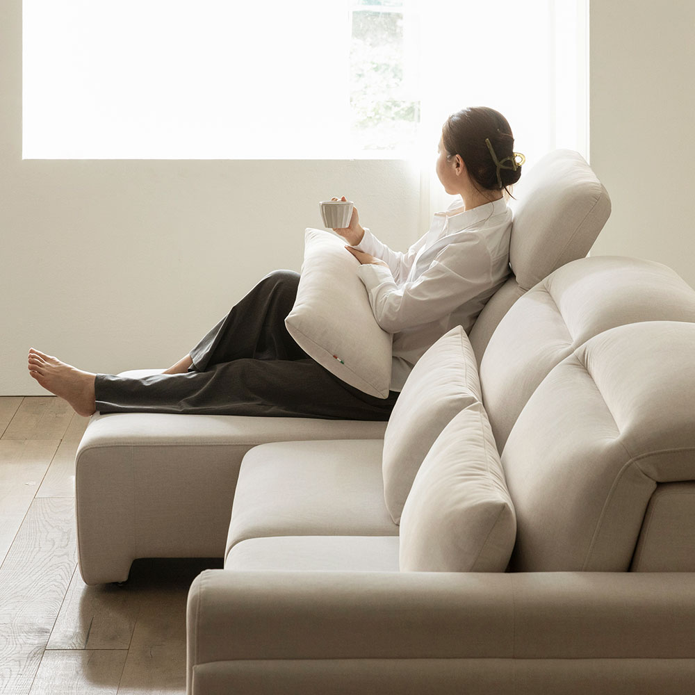 장인가구 고요 모션 전동 슬라이딩 패브릭 리클라이너 슬라이드 소파 아이보리, 4인용