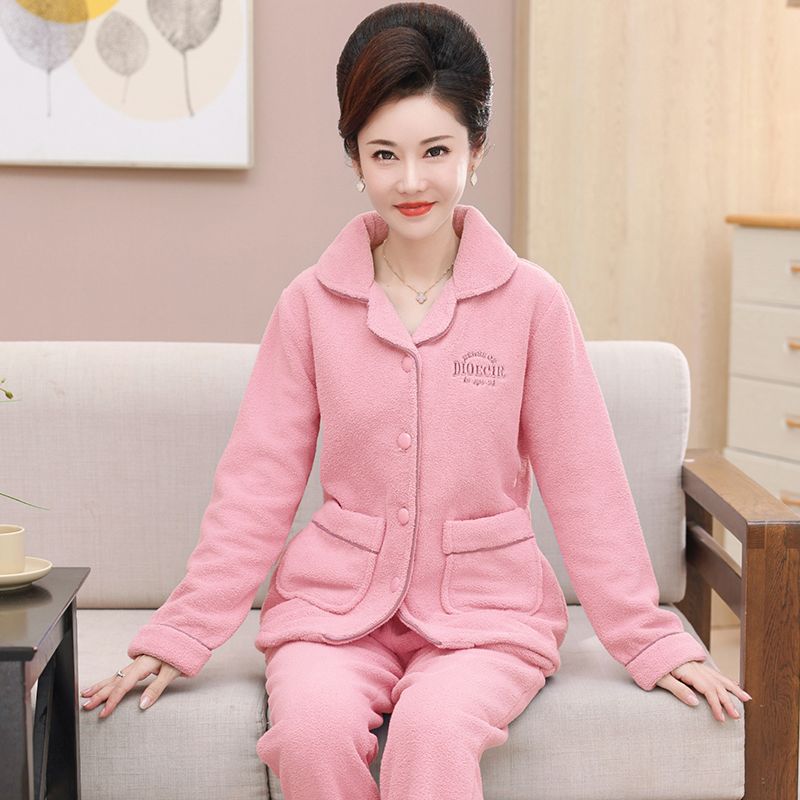 할머니 수면 잠옷 엄마옷 극세사 꽃무늬 겨울내복 실내복 88018 M (40-50kg) - 상세 이미지 5