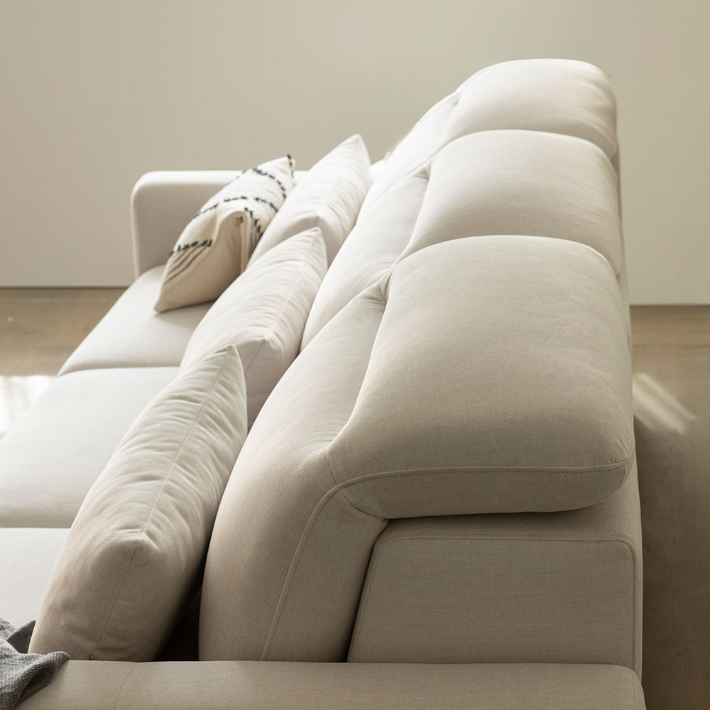 장인가구 고요 모션 전동 슬라이딩 패브릭 리클라이너 슬라이드 소파 아이보리, 4인용