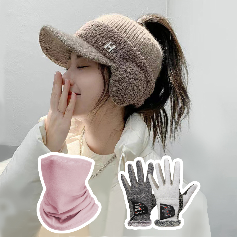 루나 겨울 방한 용품 모자 넥워머 장갑 세트 골프 스포츠 등산 - 상품 이미지