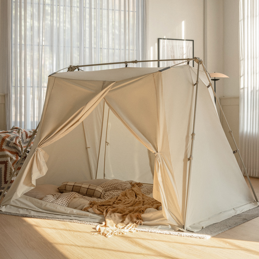 따수미 슈페리어 난방텐트 오토폴대형 침대 방한 원터치 수면 텐트 슈퍼싱글, 아이보리