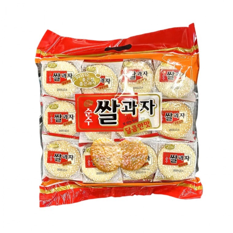순수 쌀과자 달콤한 맛 270g 1봉지 (24개입) 라이스 과자 스낵 라이스 개별포장 - 상품 이미지