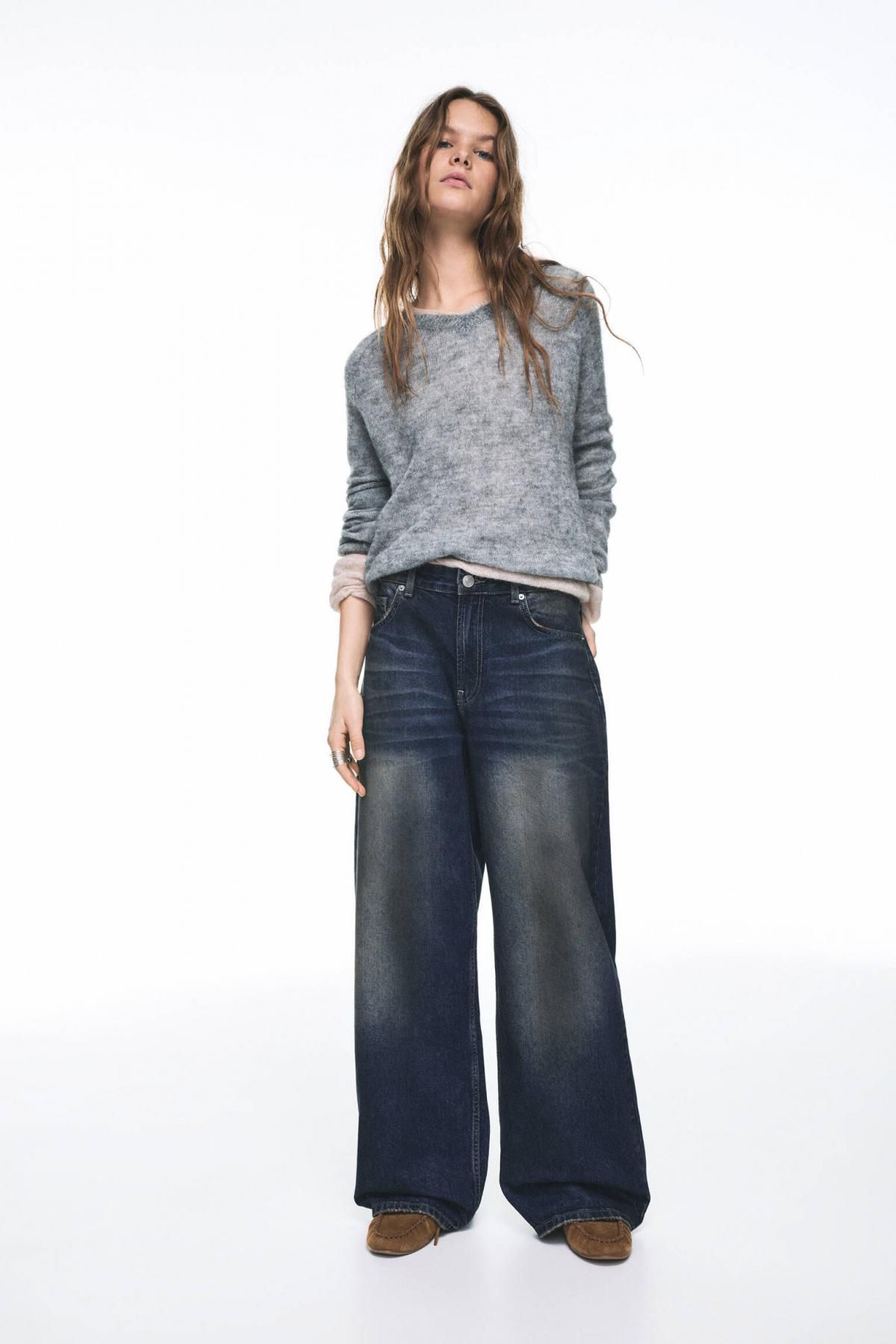 풀앤베어 로우라이즈 배기핏 데님 와이드 청바지 7683/376 DARK BLUE - 상세 이미지 3