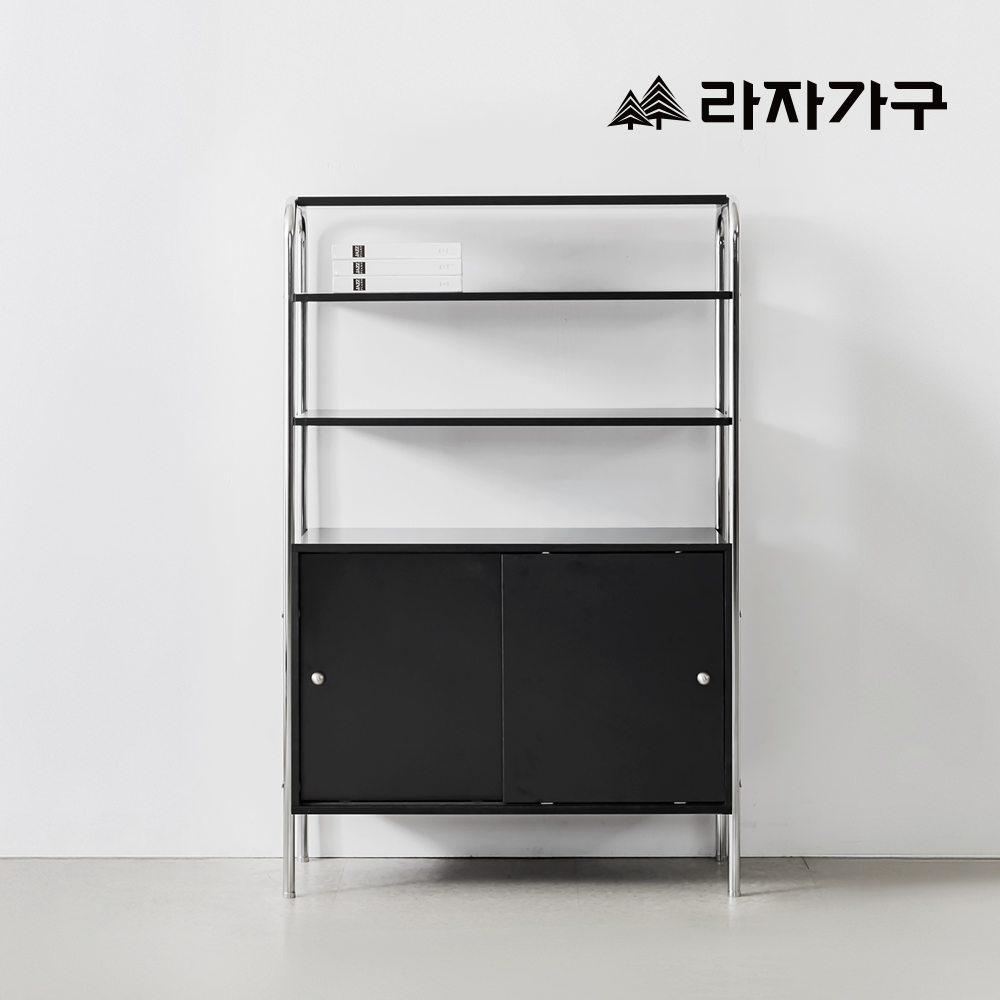 라자가구 휴고 E0 미드센츄리 높은 거실 철제 다용도 3단 선반 수납장 800 슬라이드형 - 메인 이미지