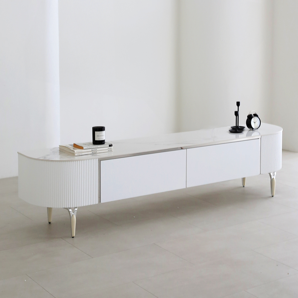 헤라 템바보드 반타원 통 세라믹 거실장 고급 마블 티비다이 수납 TV 장식장 2000