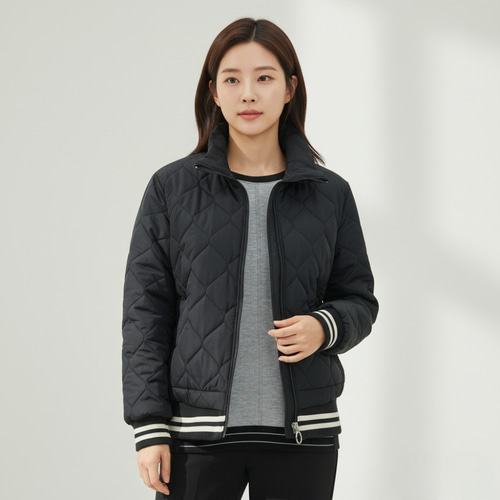 엄마옷 조이마담 J3381 시보리 배색 스트링 패딩 점퍼 중년여성의류 - 상세 이미지 2