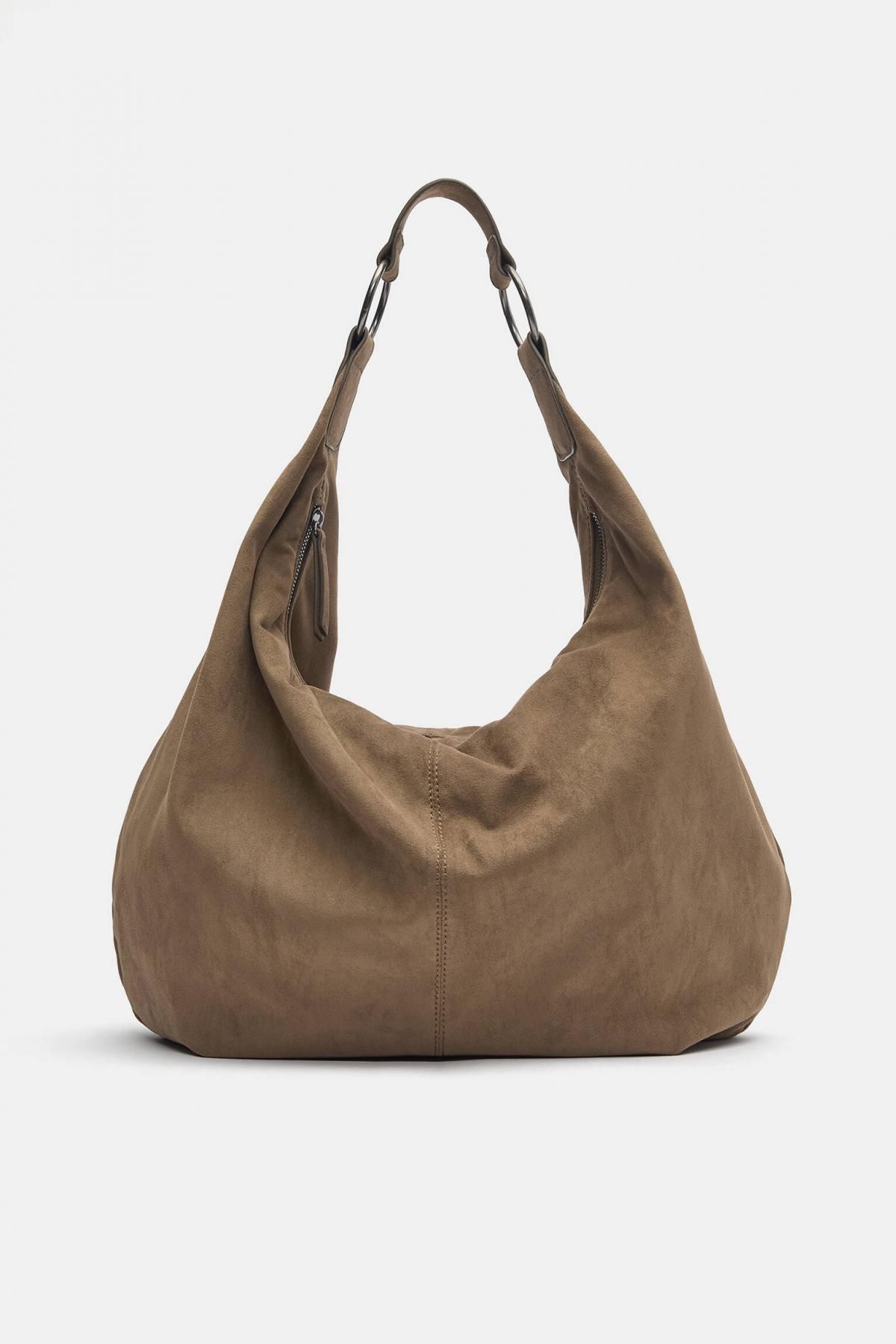 풀앤베어 소프트 스웨이드 브라운 링디테일 호보백 4021/740 TAUPE - 상품 이미지