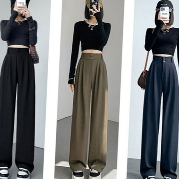 링클프리 여자 와이드 팬츠 하이 여성 핀턱 팬츠 데일리 슬랙스 - 상품 이미지