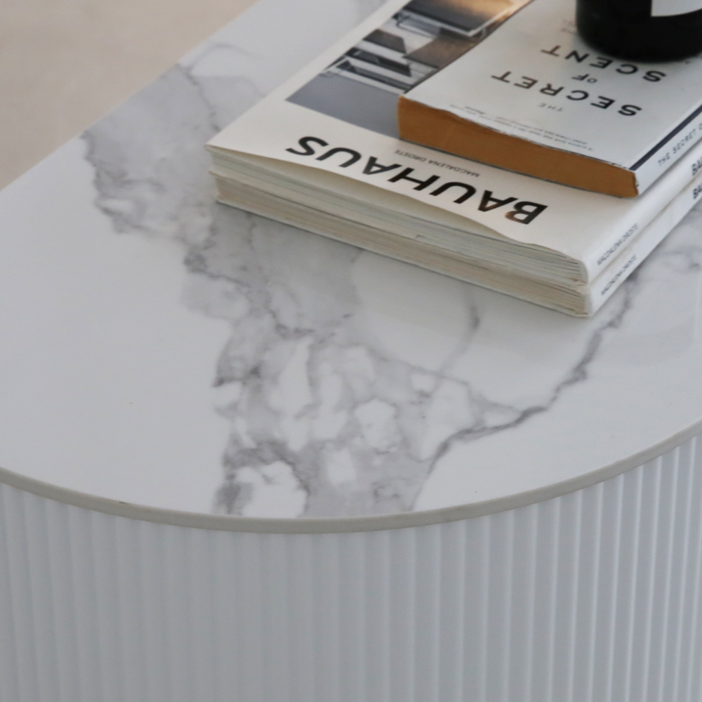 헤라 템바보드 반타원 통 세라믹 거실장 고급 마블 티비다이 수납 TV 장식장 2000